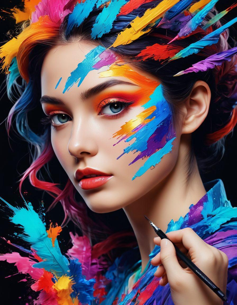 A colorful blend of traditional art pieces morphing into vibrant digital screens, showcasing brush strokes transitioning into pixelated designs. Include an artist's hand creating on a digital tablet, surrounded by creative tools like brushes and styluses. Capture the essence of evolution in art from canvas to canvas-like screens. surrealistic, vibrant colors, 3D.